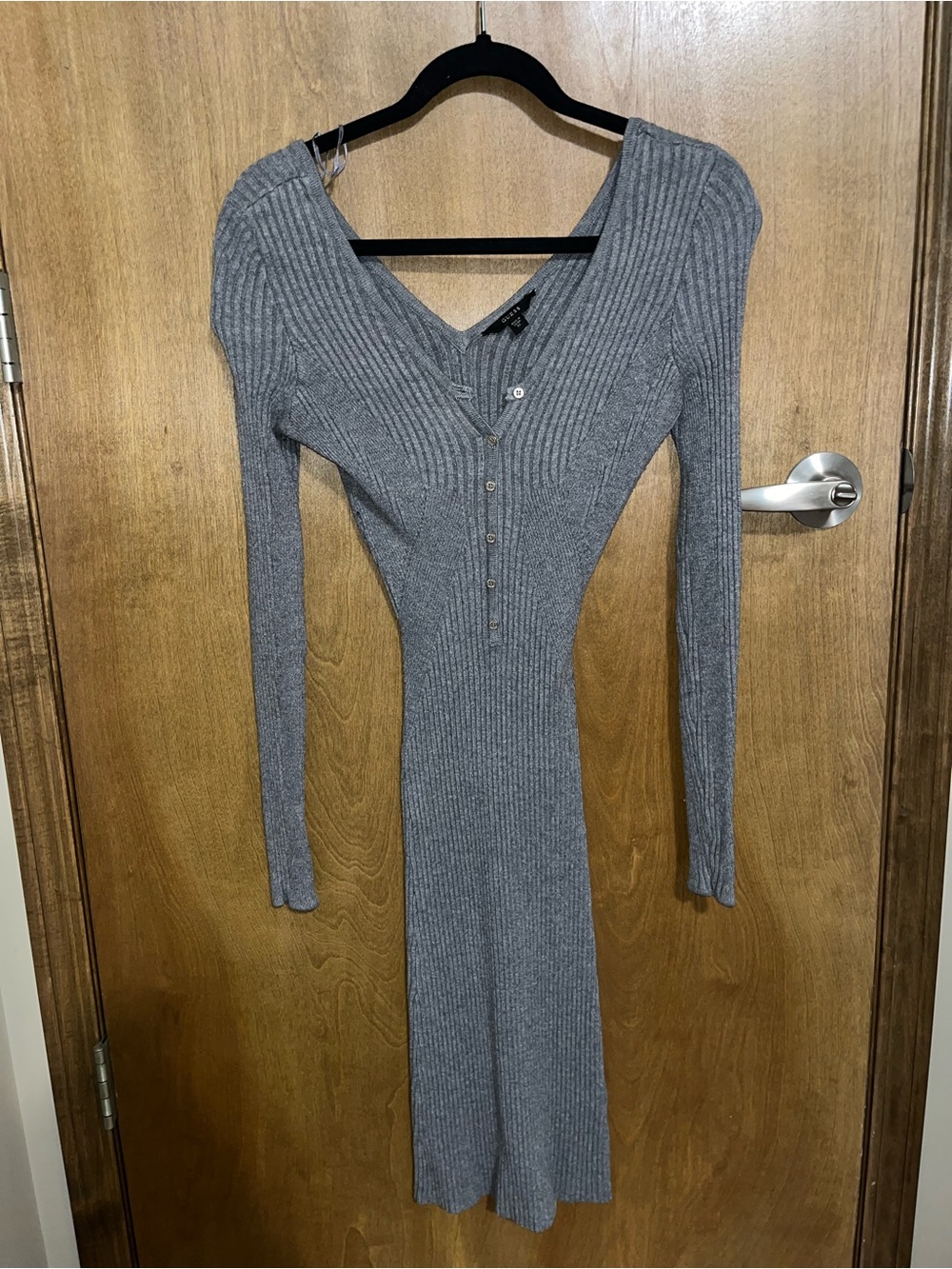 Guess Gray Ribbed Long Sleeve Dress